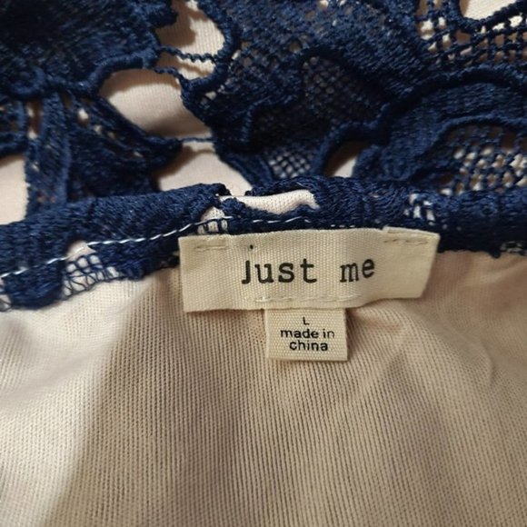 Just Me Blue Lace Mid Length Dress - Size Large - Picture 8 of 9